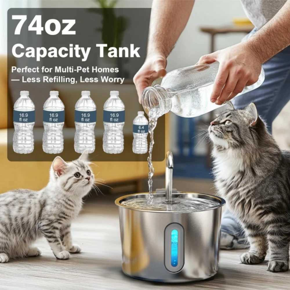 Stainless Steel Cat Dog Water Fountain 22L Ultra Quiet USB Powered Automatic Pet Drinking Fountain Durable for Indoor Pets M251204