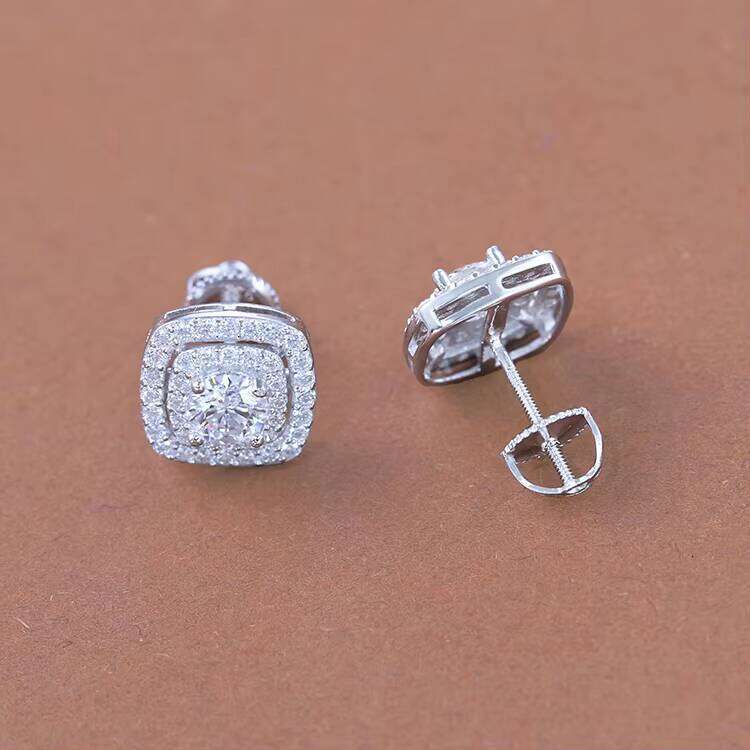 Round Hip-Hop S925 Silver VVS Moissanite Fine Jewelry Diamond White/Rose Gold Plated Earrings