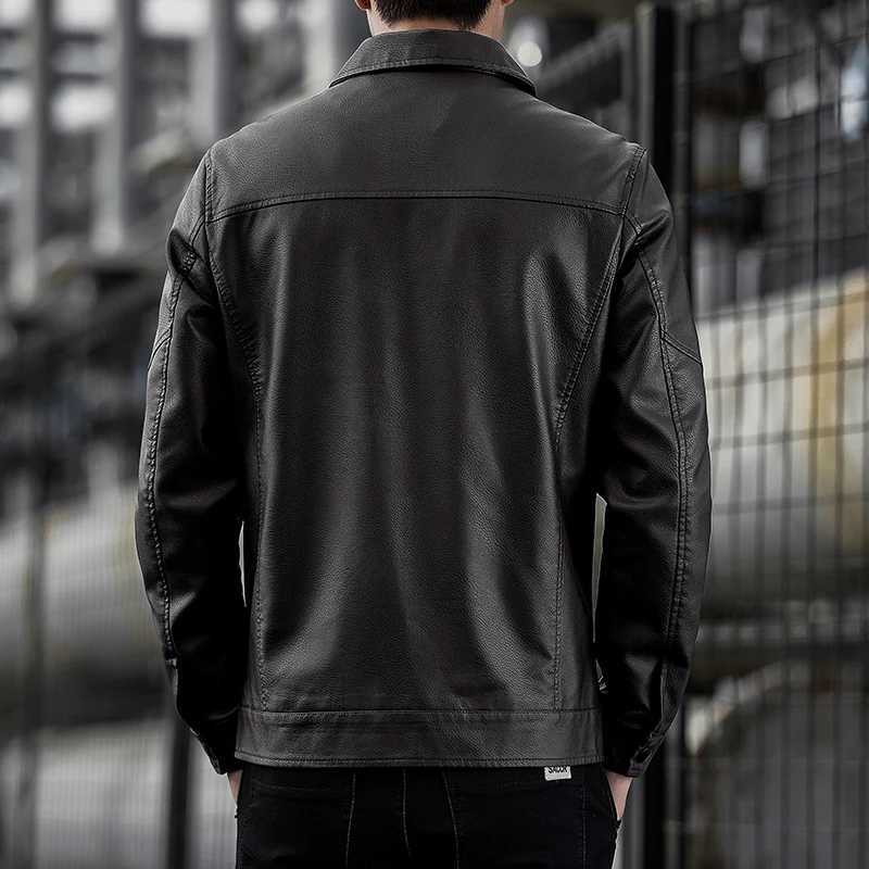 Mens Stand Collar Slim Leather Jacket Mens Fashion Moto Biker Windproof Causal Leather Coat Motorcycle Pu Leather Jacket CoatT251204