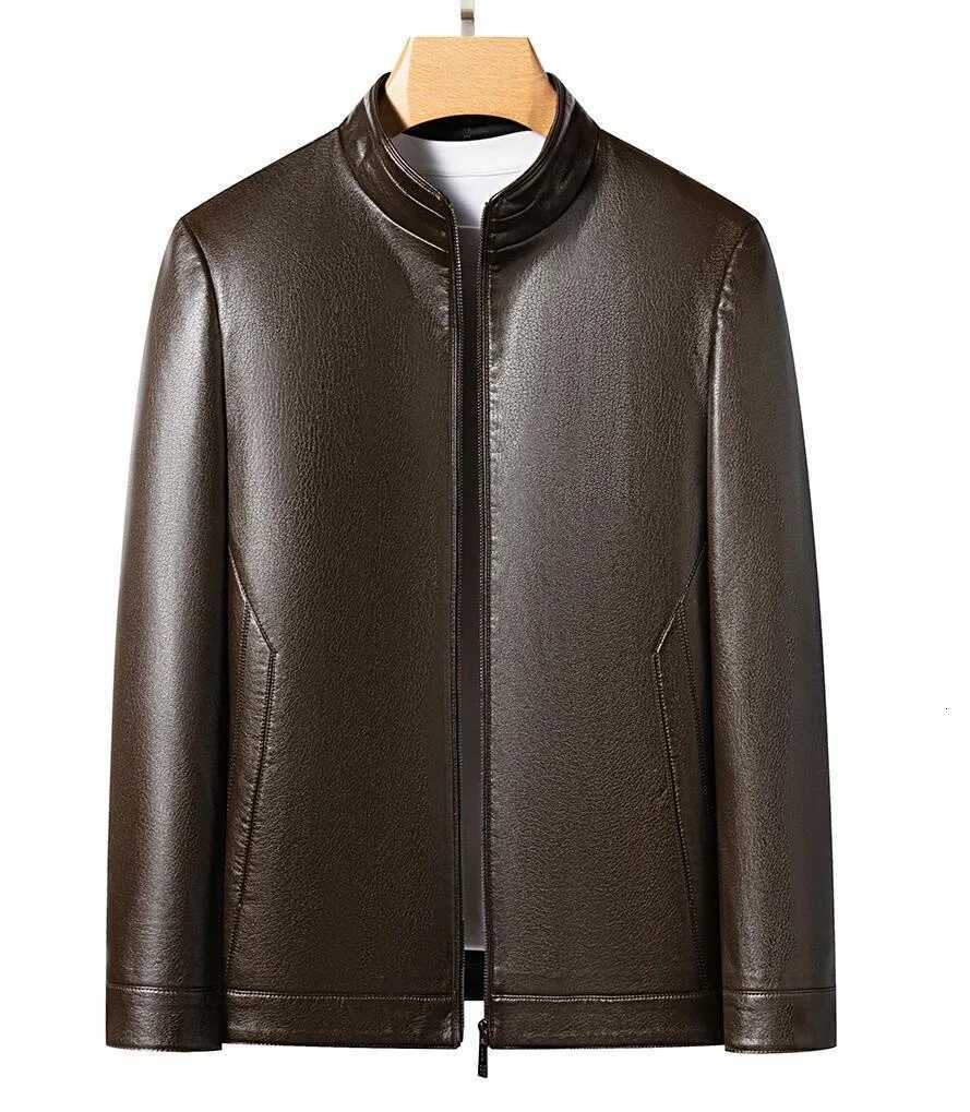 Spring and Autumn New Genuine Leather Mens Sheep Leather Jacket Mock Collar Youth Premium Casual Coat MotorcycleT251204