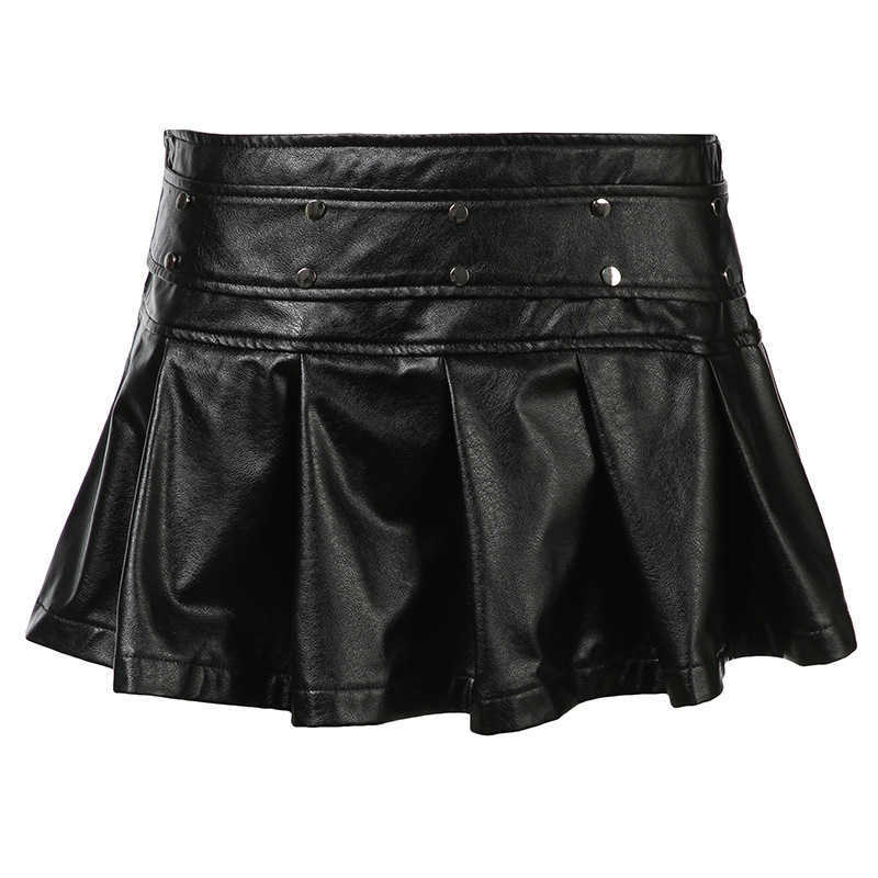 European and American punk style rivet zipper pleated leather skirt, sexy hot girl low-waist slim short skirt.L251204