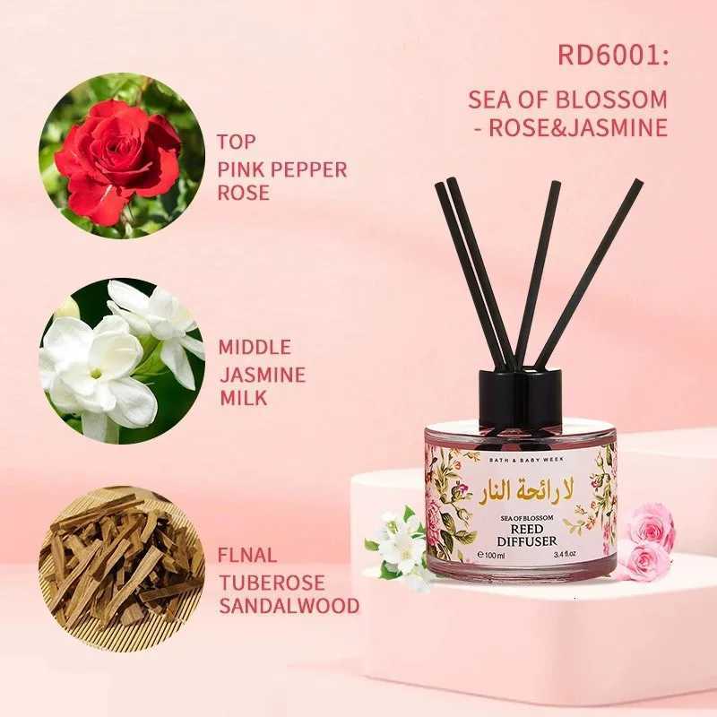 100ml Flameless Aromatherapy Essential Oil Lavender Rose Scented Fragrance Oil with Reed Diffuser Stick Room Air Freshener Decor Y251204