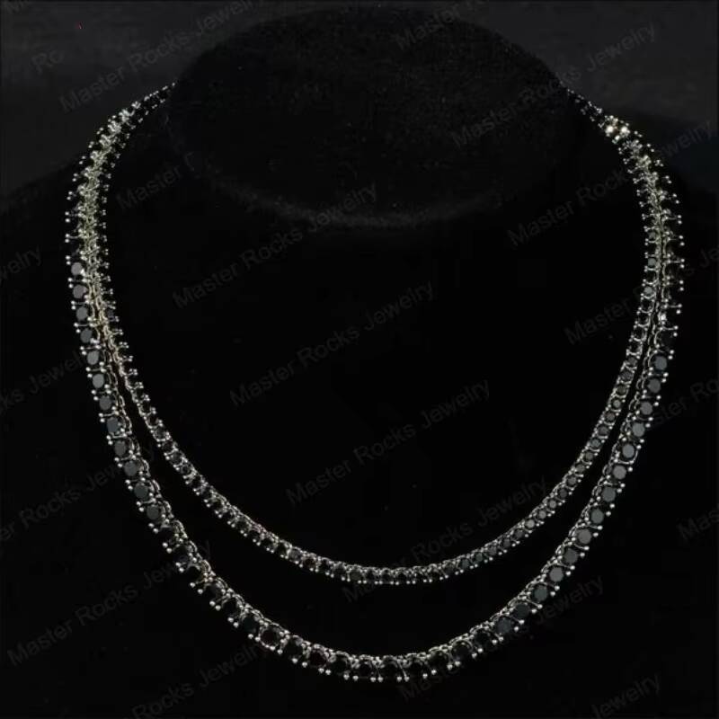 Black Moissanite Tennis Chain 925 Sterling Silver 3mm 4mm 5mm Rhodium Plated Hiphop Moissanite Tennis Chain