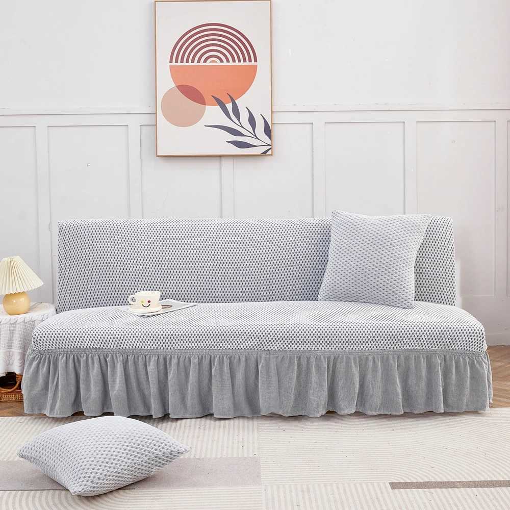 Armless Sofa Bed Cover Stretch Slipcover All-Season Universal Fit Anti-Slip Easy Install Protector With Skirt Hem Home Decor M251204 - view 7