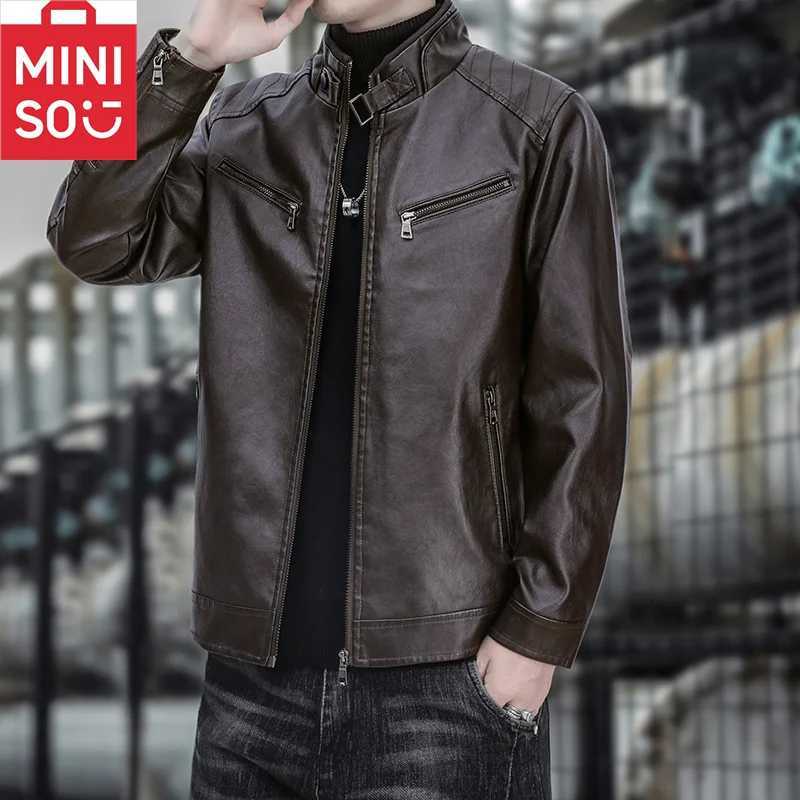 Spring and Autumn New Plush Mens Leather Jacket with Soft Inner Windproof Fashionable Warm Versatile Personalized TrendyT251204