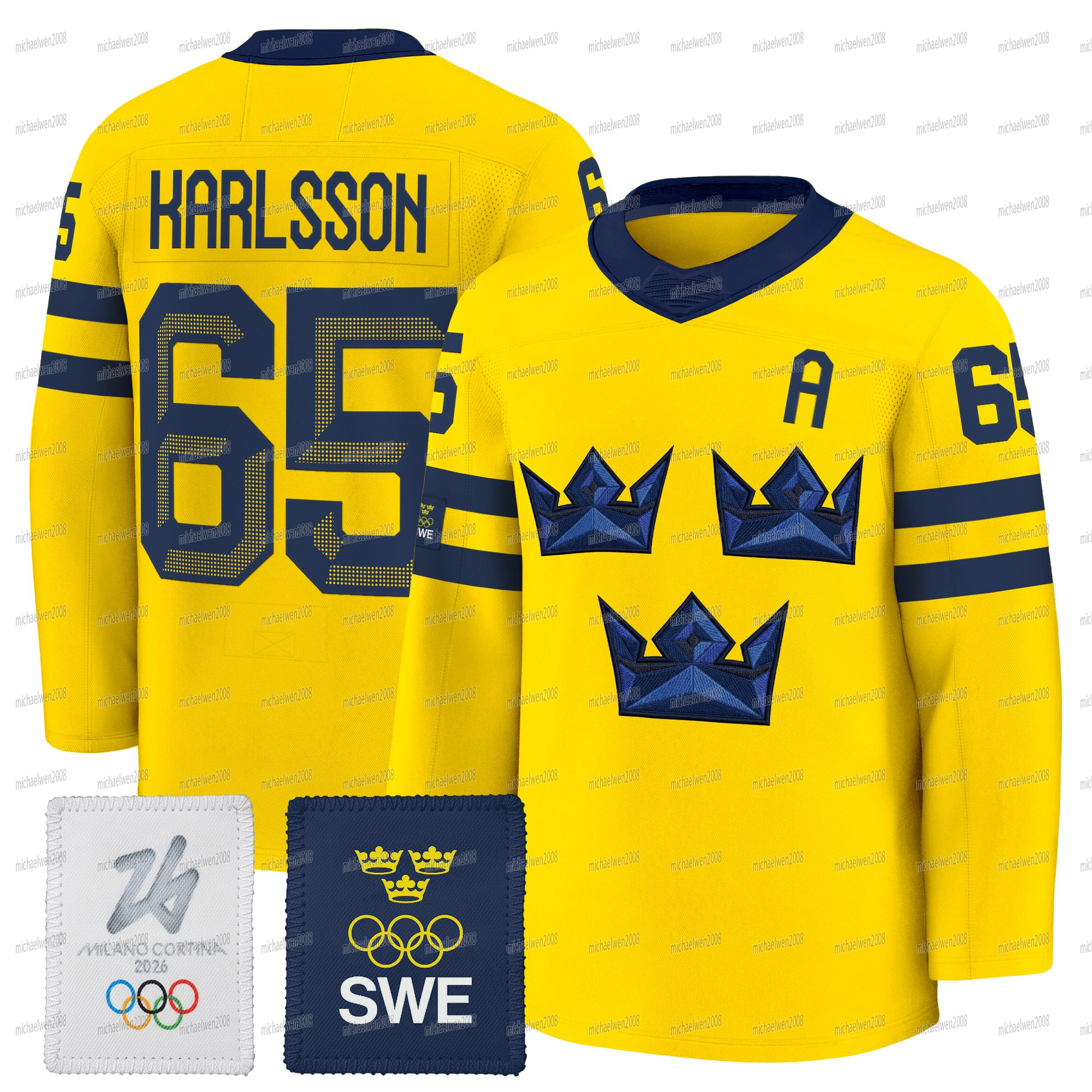 Team Name Sweden 2026 Olympicss Hockey Jerseys William Nylander Victor Hedman Elias Pettersson Erik Karlsson Mika Zibanejad