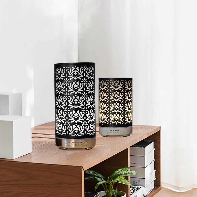 Ara Diffuser Scent trasonic Air Humidifier Iron Art Hollow Lotus Flower Pattern 2023 New He Decorations with LED Lights C251204
