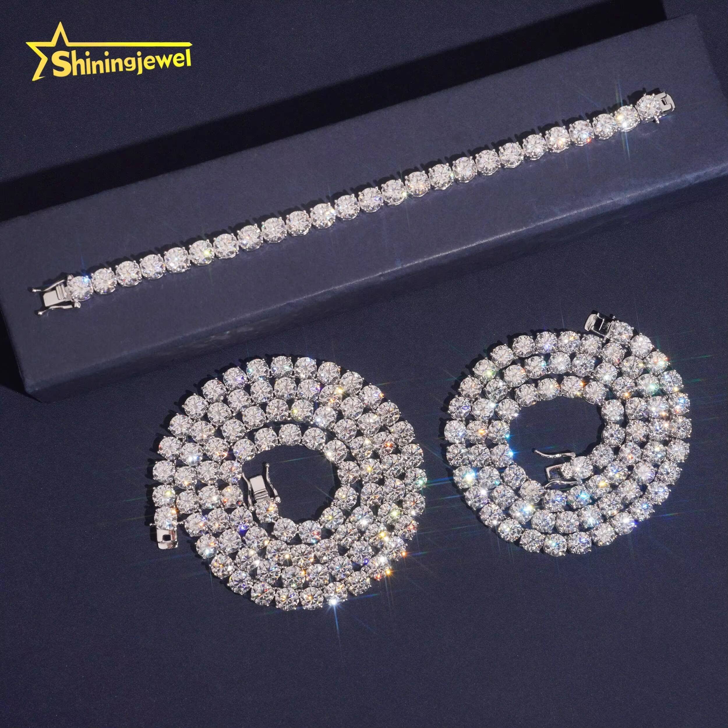 Fast Shipping 925 Silver Jewelry Hip Hop Classic High Quality 65mm VVS Moissanite Diamond Tennis Chain