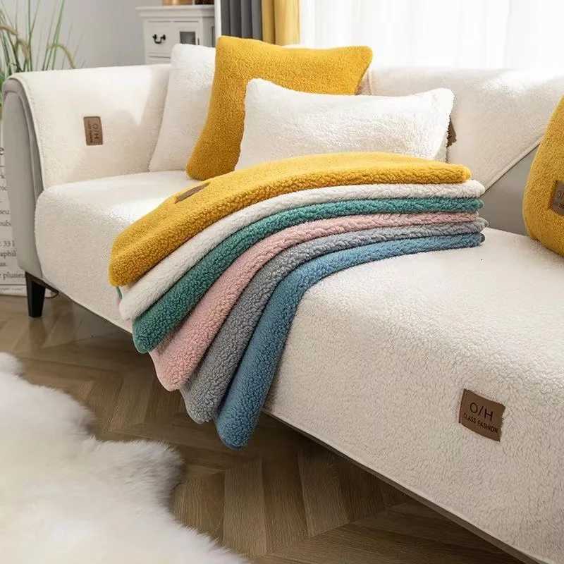Lamb Wool Sofa Cover Plush Soft Warm Cushion Couch Protector Thicken Non-Slip Solid Color Slipcover for Living Room Decor Modern M251204 - view 3