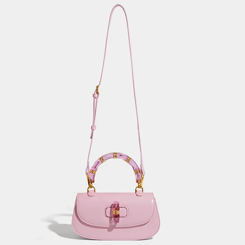 Womens Bamboo Handle Saddle Bag Crystal Accent Crossbody Purse Retro Chic Leather Clutch for Women 251202