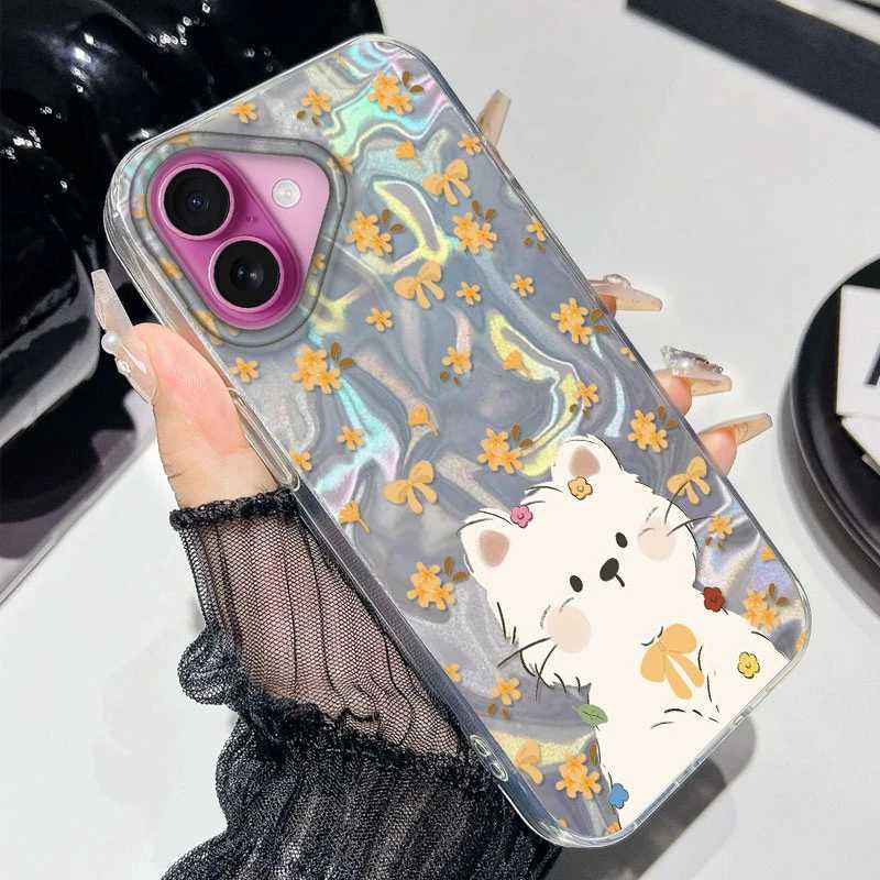 Flower Cute Black Cat Fish Phone Case For iPhone 16 15 14 13 12 Pro Max Plus 11 16E 7 8 SE 2020 2022 X XS XR Soft Cover H251203