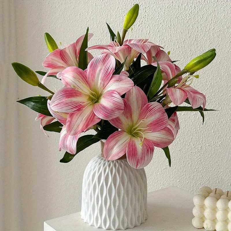 Lily Artificial Flowers Fake Real Touch Lilies 3 s Buds Faux Flora for Indoor He Decor Outdoor Party Easter Lily Flower H251204