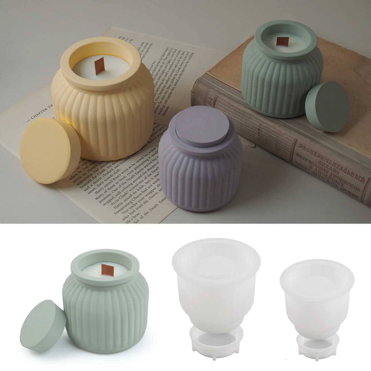 Round Stripe Flowerpot Silicone Mold DIY Concrete Cement Plaster Storage Box Candle Jar Ca Mod UV Epoxy Resin Craft Molds H251204