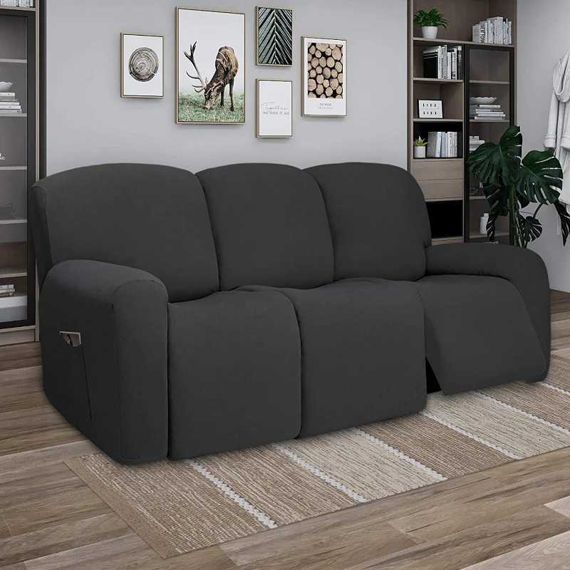 3 Seat Stretch Sectional Recliner Sofa Slipcover With Elastic Bottom Soft Washable Furniture Pet Protector Couch Cover M251204 - view 4