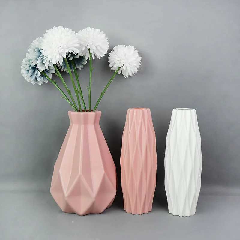 Modern Flower Vase White Blue Plastic Vase Flower Pot Basket Nordic He Living Ro Decoration Ornament Flower Arrangement H251204