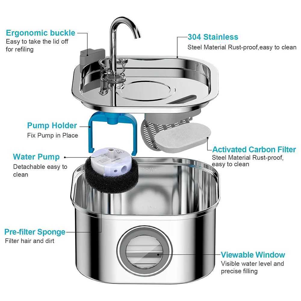 108oz/32L Cat Water Fountain Stainless Steel Pet Dispenser USB Silent Pump Automatic Recirculate For pet Drinking Dispenser bow M251204