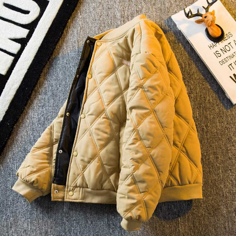 Men's thickened cotton jacket for autumn and winter, Japanese retro style, casual baseball jacket, warm cotton coat, men's clothing, checkered pattern. X241119