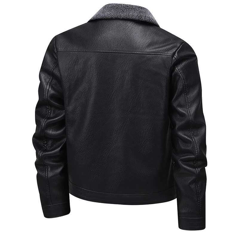 Mens Velvet Leather Jacket Winter New Warm Wool Collar Windproof Jacket Mens High Quality Long Sleeve Short Anti Cold TopT251204