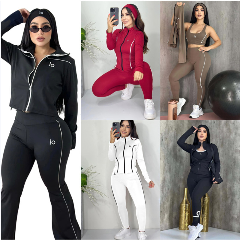 Womens Tracksuits Three Pieces Set Designer New Fashion Letter Yoga Wear Barely There High Elastic Fitness Wear Casual Running Sportswear 8 Colors