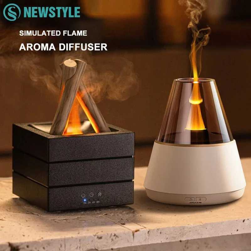 NEWSTYLE Simated Flame Ara Diffuser Bonfire Air Humidifier trasonic Cool Mist Maker Fogger LED Essential Oil Lamp Diffuser C251204