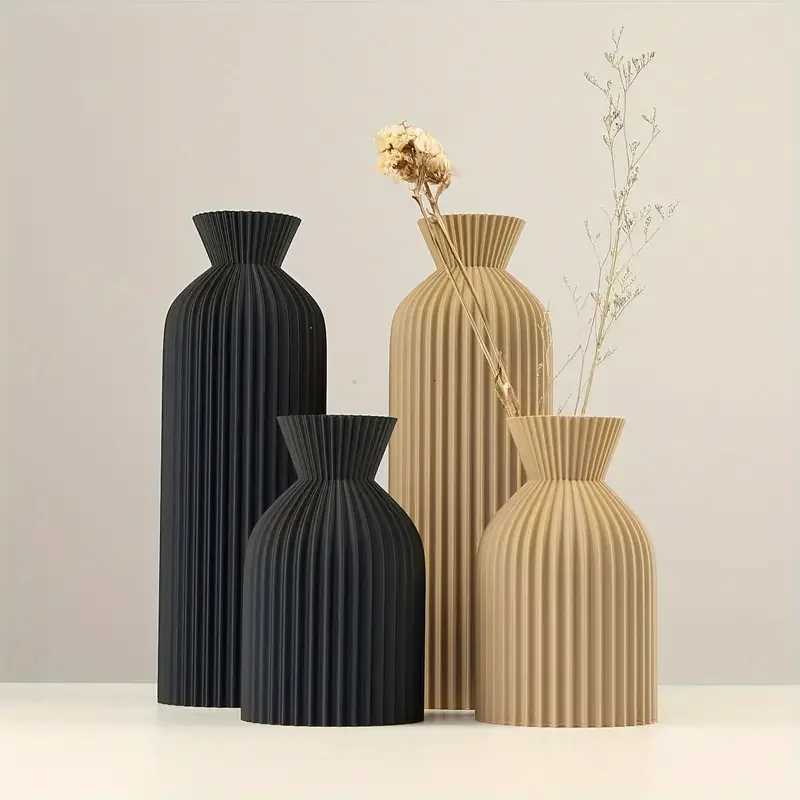 Elegant Black Plastic Vase - Boho Chic Decorative Centerpiece for He Off and Living Ro H251204