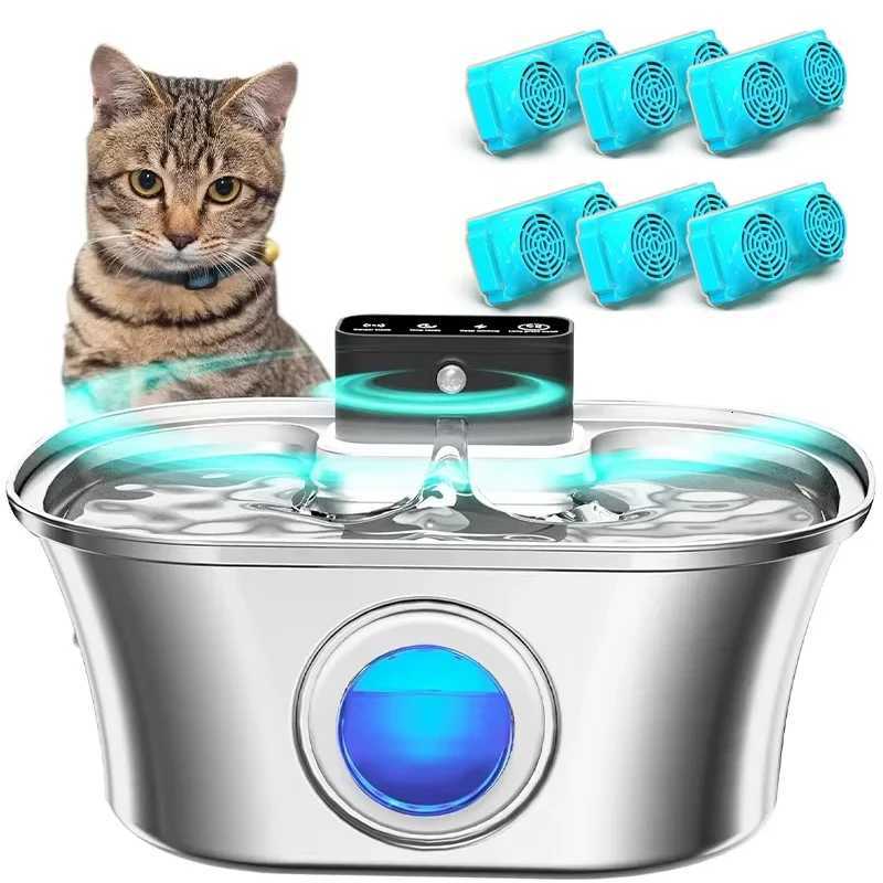 Voford 32L Cat Water Fountain Stainless Steel Automatic Pet Water Dispenser with 4200mAh Battery Motion Sensor Multi-Filtration M251204