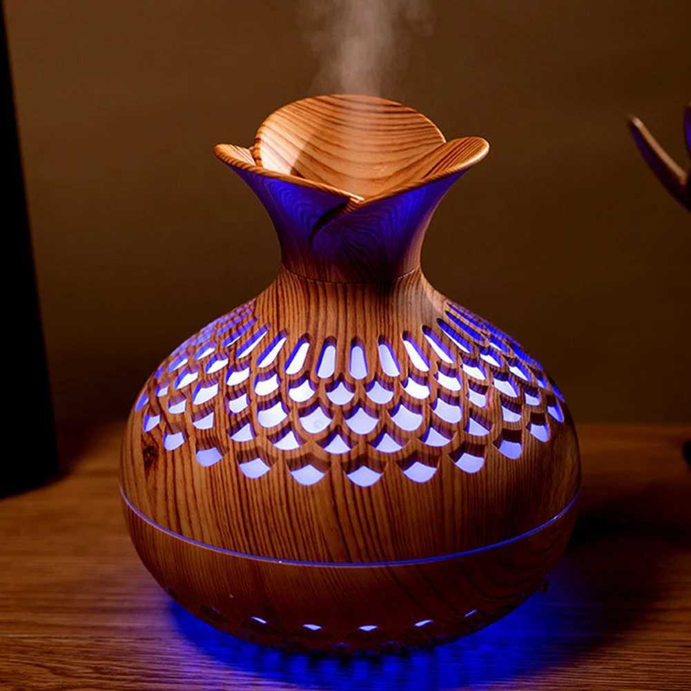 300ML Wood Grain Flower Humidifier Silent Aratherapy Diffuser USB Rechargeable Mini Air Humidifier with Colorf Night Light C251204
