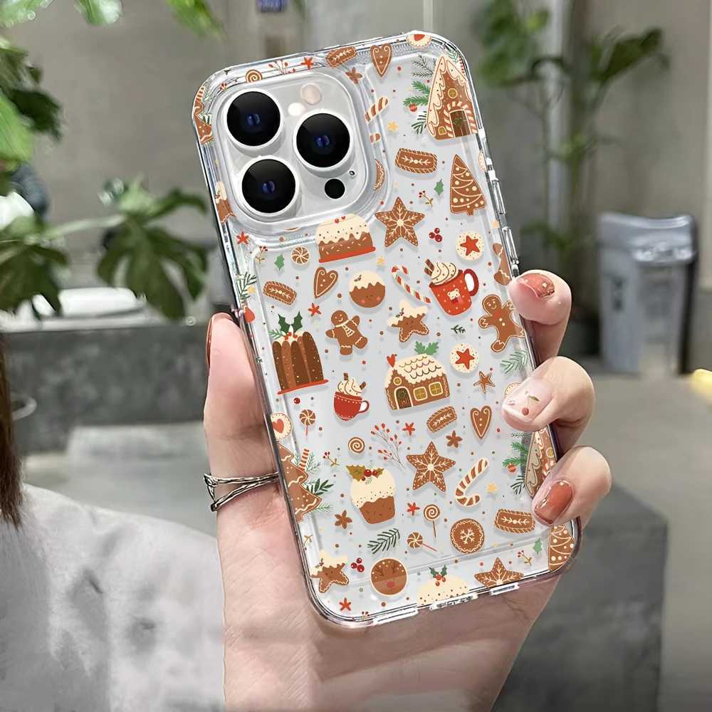 Merry Christmas Cartoon Pattern Phone Case For iPhone 17 16 15 14 13 12 11 Pro Max 7 8 Plus Transparent Cover Fundas H251203