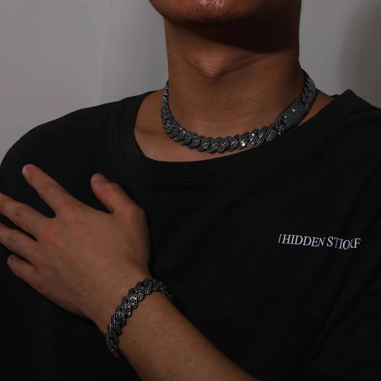 Black Cuban Link Chain Heavy Miami 14MM Rhomboid Gold Real Moissanite Solid 925 Silver Iced Out Shine Necklace Cuban Chain