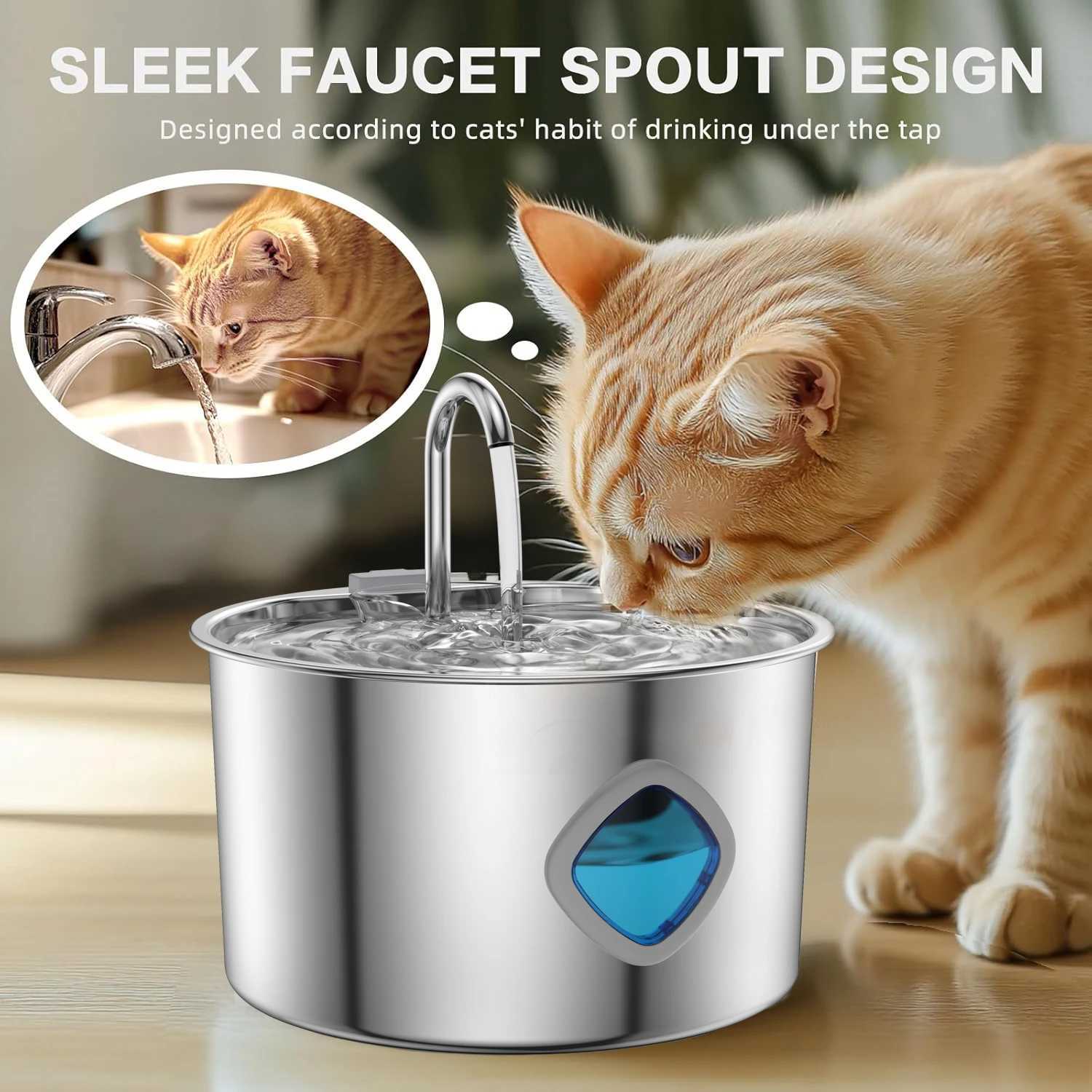 32L water fountain for a cat 304 Stainless Steel Automatic Fountains with USB Visible Window for Cats Dog Multiple Pet Supplies M251204