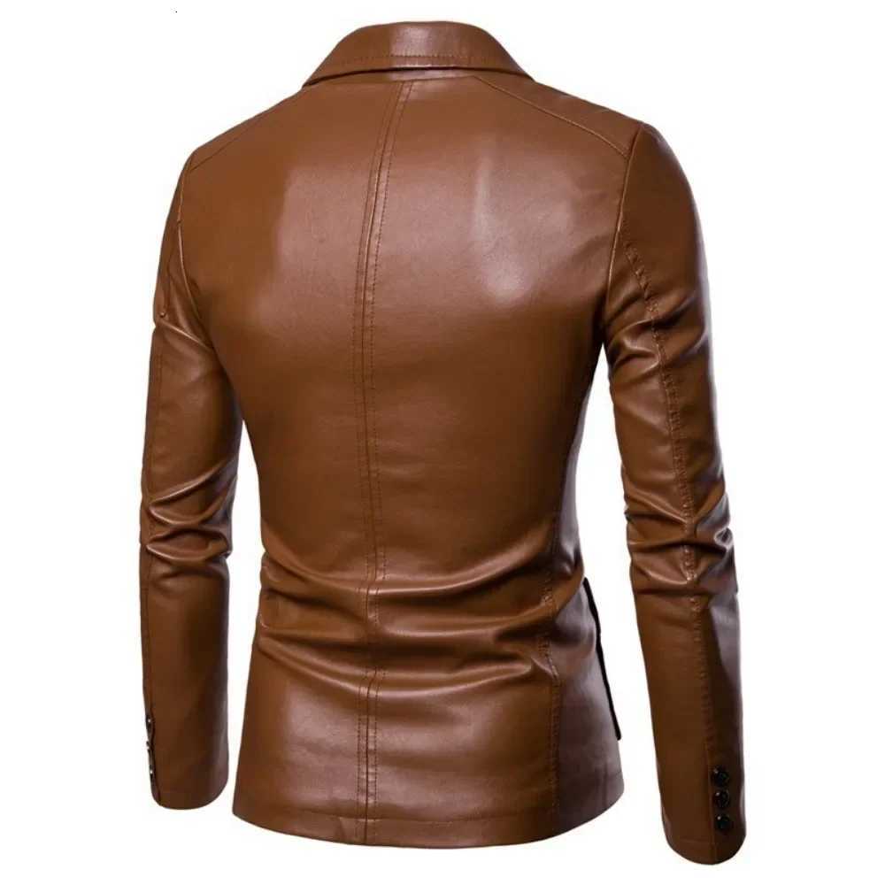 Spring Autumn New Mens Leather Jacket Fashion Lapel Windbreak Solid Color Stylish Outwear Slim Fit Motorcycle StreetwearT251204