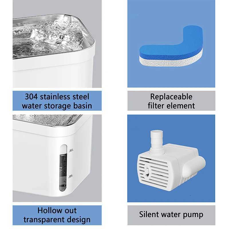 Automatic Stainless Steel Pet cat Fountain Super Quiet Water Pump Cat Water Dispenser Food-Grade Secure cats Water Dispenser M251204