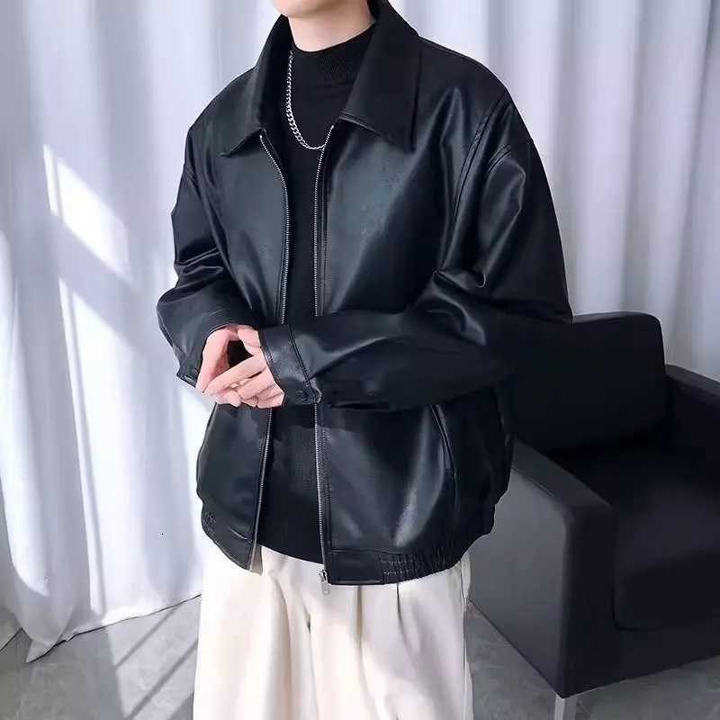 New Spliced lapel Zipper Pocket Mens Motorcycle Casual Handsome Retro Autumn and Winter PU Leather JacketT251204