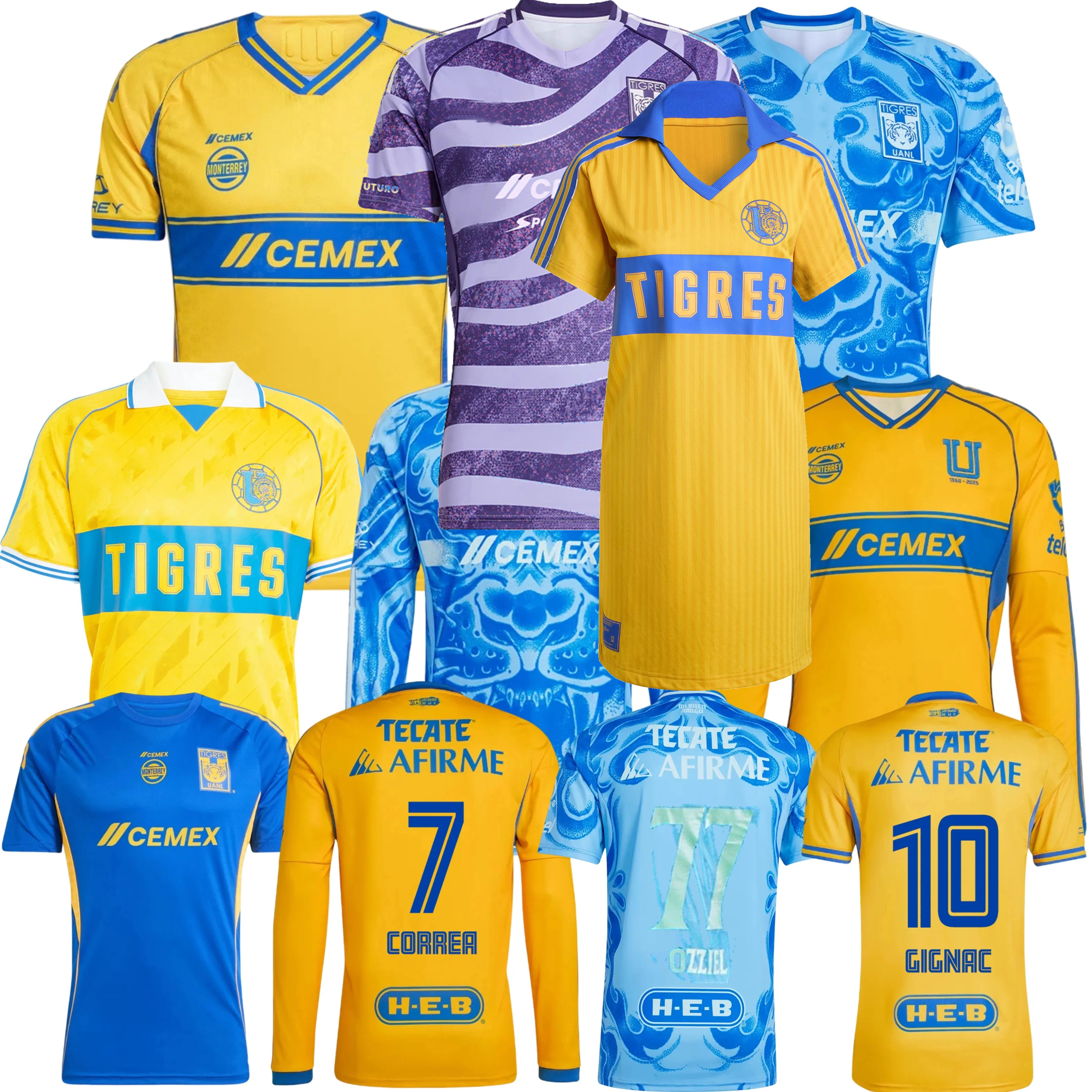 2025 2026 Tigres de la UANL Soccer Jerseys Correa GIGNAC 25 26 football men women kids shirts