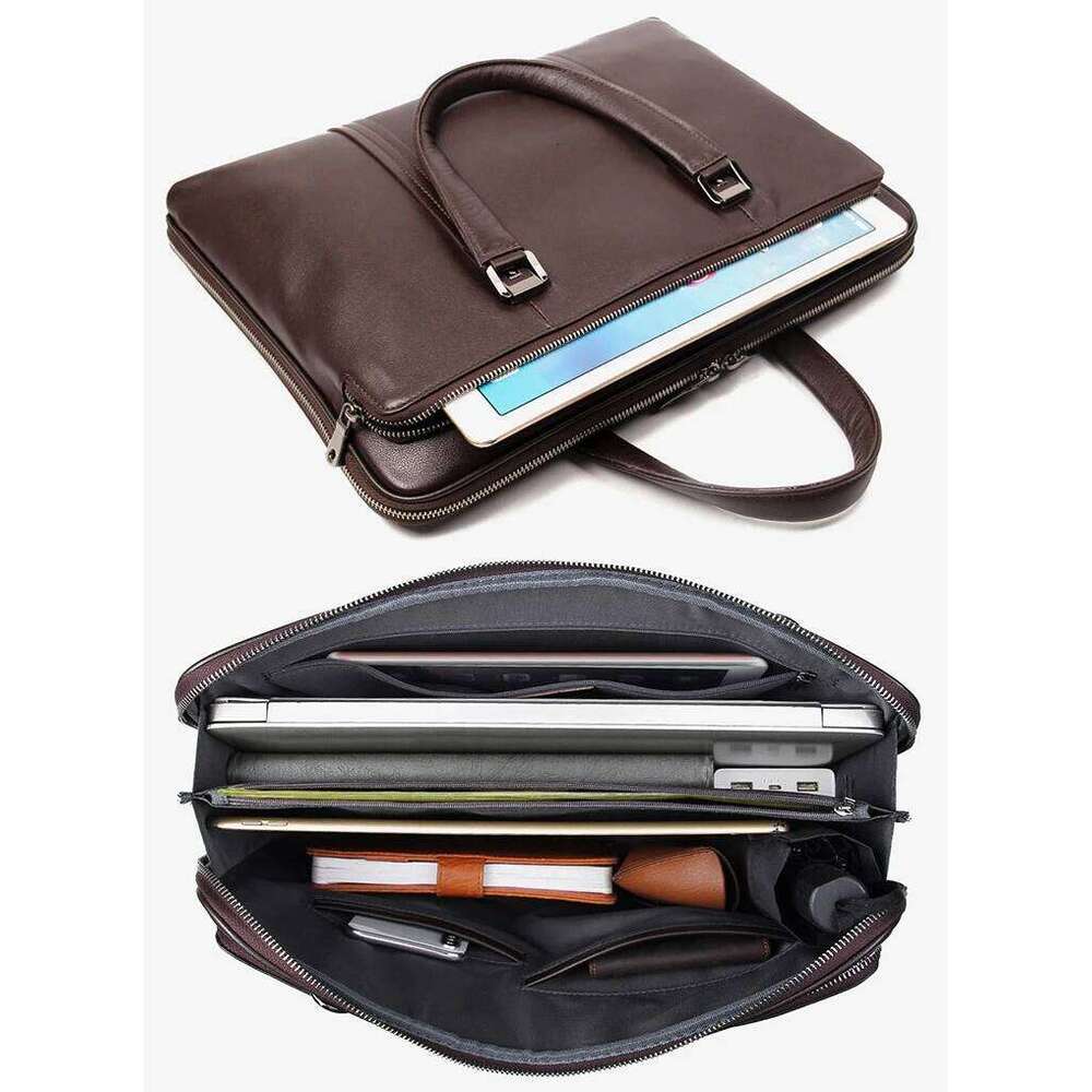 Luxury Bag Designer Genuine Briefcase Men Leather Business Laptop Male Office Document File Case Shoulder Bag