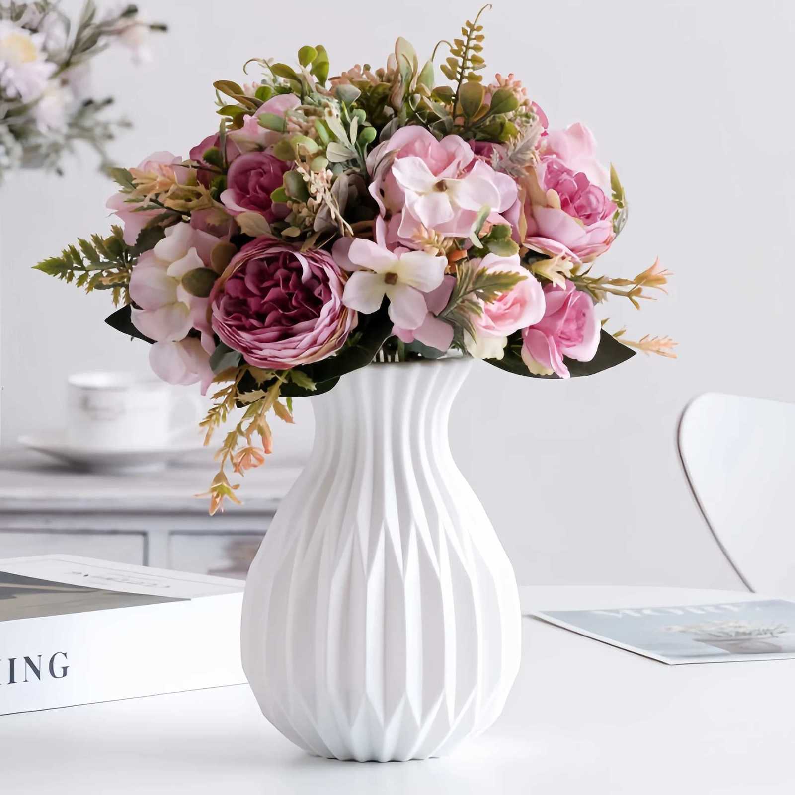 1pcs Nordic Flower Vase Imitation Ceramic Plastic Flower Vase Living Ro Desktop Decoration Wedding Centerpiece Arrangement H251204