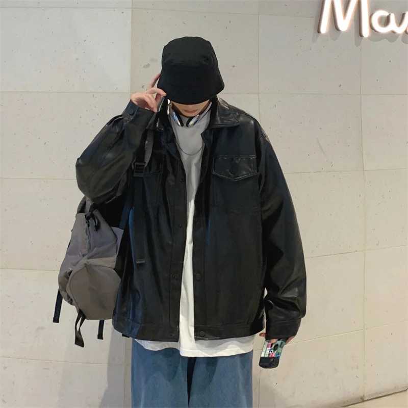 Black Faux Leather Jacket Men Autumn Mens Hip Hop Jacket PU Leather Male Oversize Streetwear Korean Trend Jackets CoatsT251204