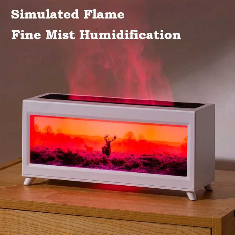 He Fragrance Diffuser Simated Fireplace Realistic Flames Ara Humidifier Quiet Essential Oil Diffuser With Atmosphere Lamp C251204