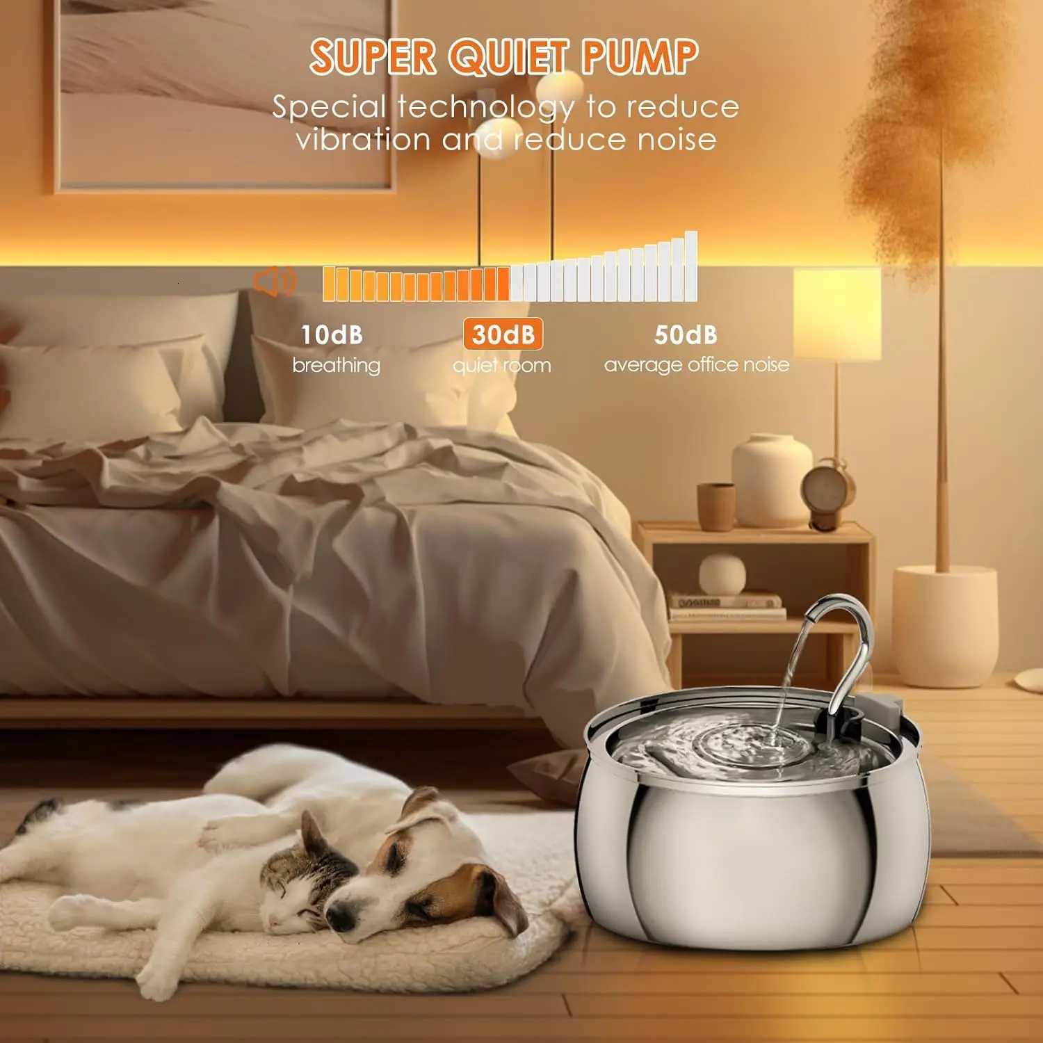 4L Ultra-Quiet Stainless Steel Cat Water Fountain Automatic Drink Filter Pet Drinking Dispenser Drinker For Cats Water Filter M251204