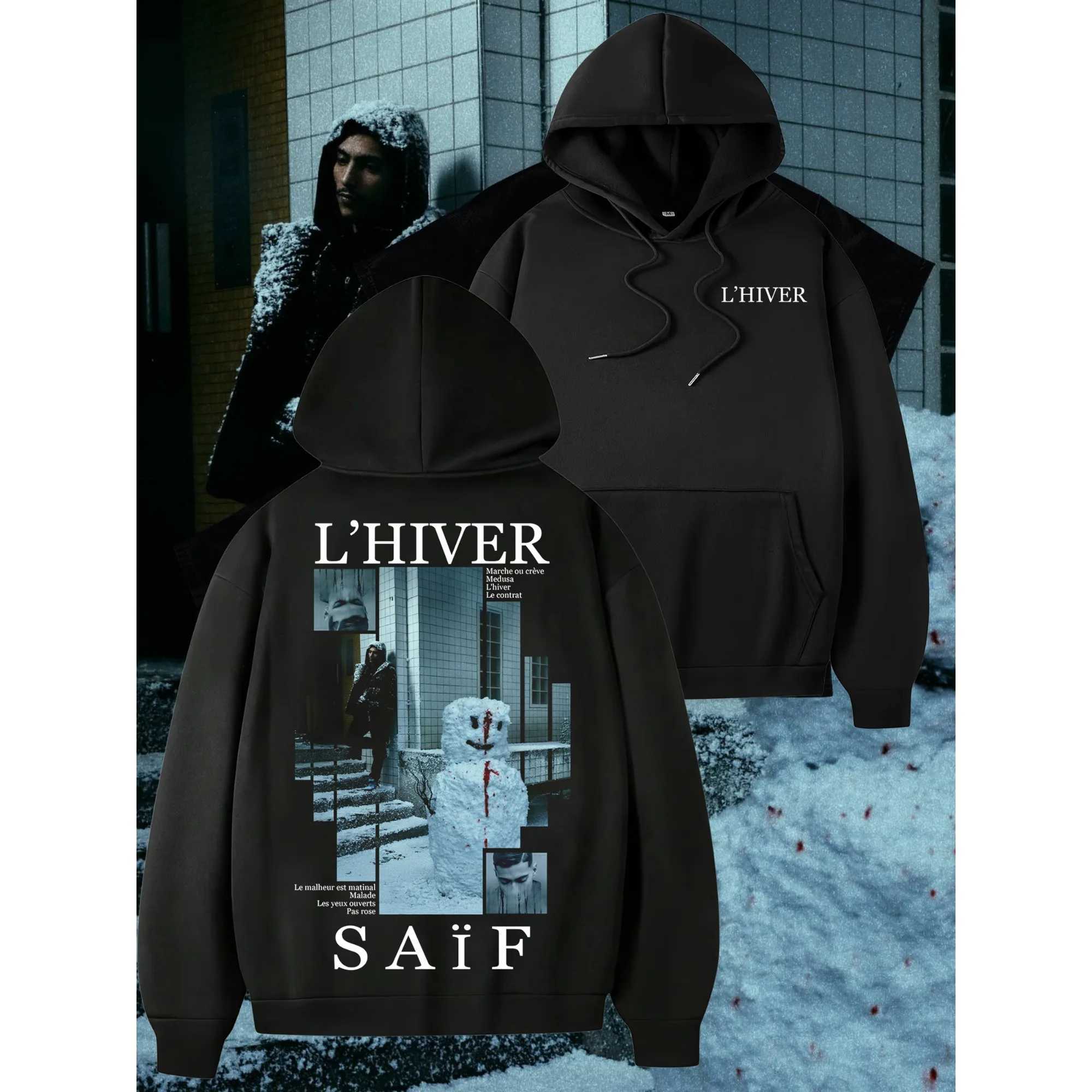 Rapper LHIVER Saif Album 2025 New Hoodie Mens Hip Hop Fleece Pullover Sweatshirt Retro Long Sleeve Oversized Hoody Streetwear J251203