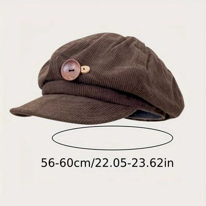Vintage Beret Brown Vintage Japanese Style Octagonal Beret Hat with Button Flannel Face Painting CapXJ251204 - view 7