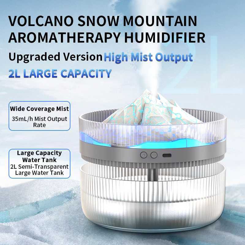 2025 New 1pc Volcano Snow Mountain Shaped Aratherapy Humidifier 6763oz Large Capacity with LED Flame Effect USB Powered C251204