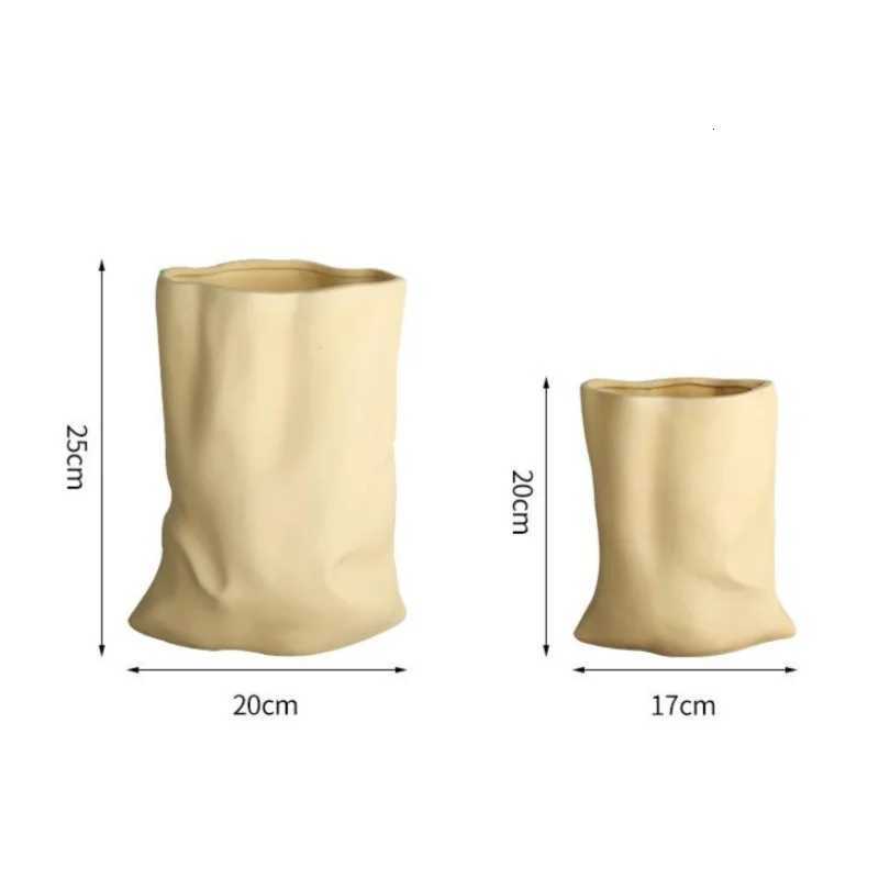 Ceramic Vase Pocket Shape Bag Fold Flower Vase Floral Arrangement Accessories Terrarium He Decoration Accessories H251204