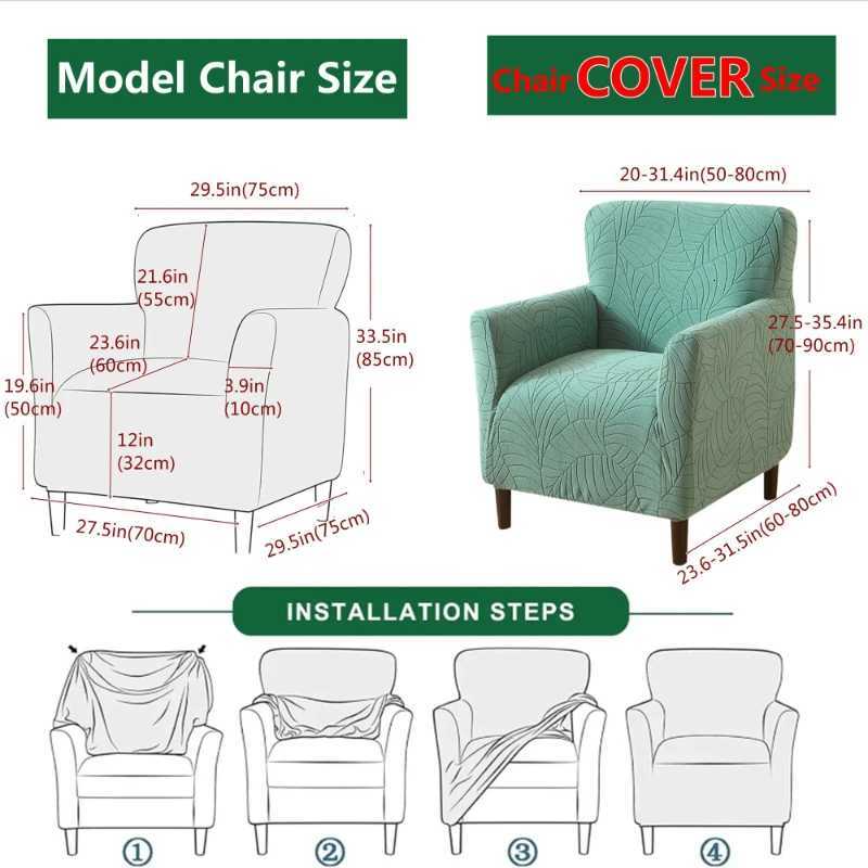 1PC Jacquard Tub Chair Cover Elastic Club Armchair Slipcovers Solid Color Single Sofa Covers for Living Room Bar Cafe Home M251204 - view 3