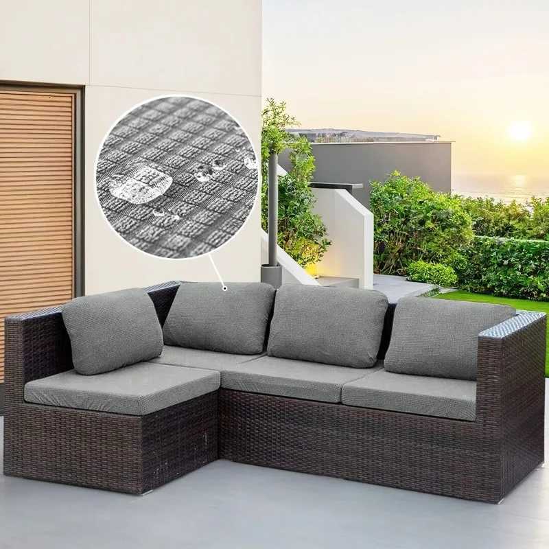 Waffle Jacquard Patio Sofa Cover Waterproof Splash Polar Fleece Sofa Seat Cushion Slipcover Home Garden Decor Elastic Sofa Case M251204 - view 3