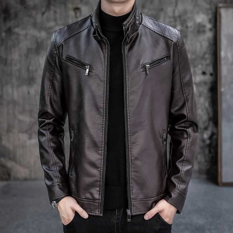 Male Leather Jackets Men Zipper Long Sleeve Fashion Brand Leather Jackets Short Cool Spring Autumn Biker Men Plus Size JacketT251204