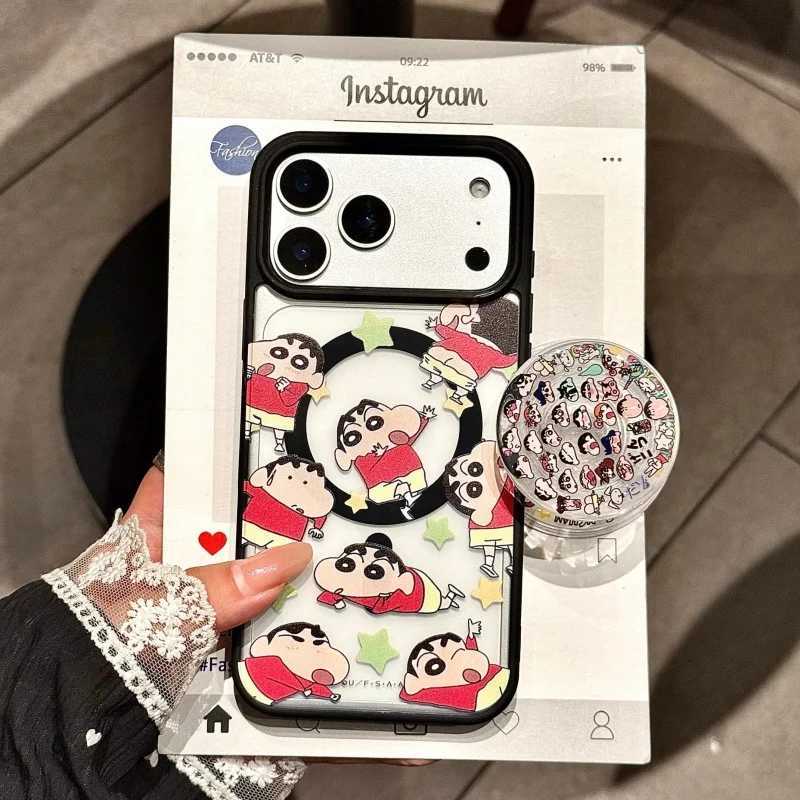Cute Crayon Shin-chan Phone Case for iPhone 12 13 14 16 17 Pro Max Star SHINCHAN Nohara Shiro Holder Magnetic Cover H251203