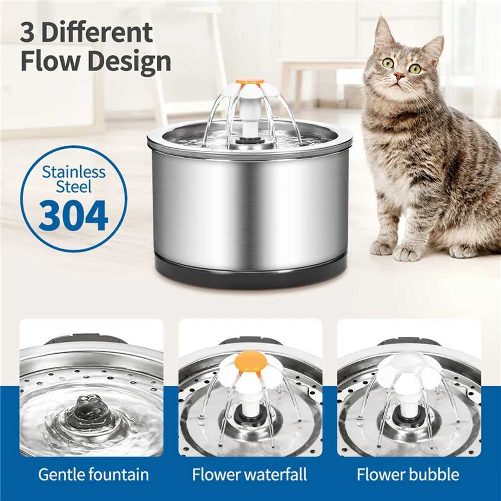 2L Automatic Drinking Fountain With Fountain Filter Drink Fountain Pet Stainless Steel Drinking Fountain Cat Dog Water Supplies M251204