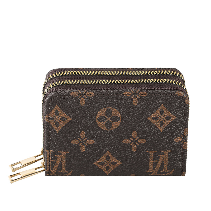 Women's wallet with dual zippers, European and American retro style, compact and compact, with multiple card slots, fashionable card bag, and coi