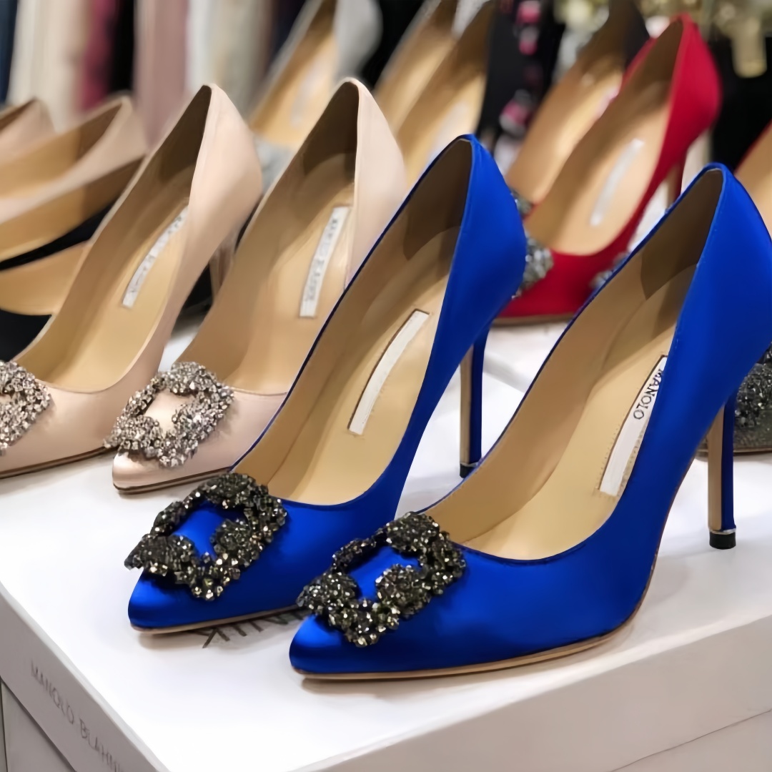 Designer High Heels Formal Shoes Pointed Toe Brand Pumps Classic High Heels 6cm 8cm 10cm Satin Rhinestone Square Buckle Women's Party Shoes Wedding Shoes Size 35-42